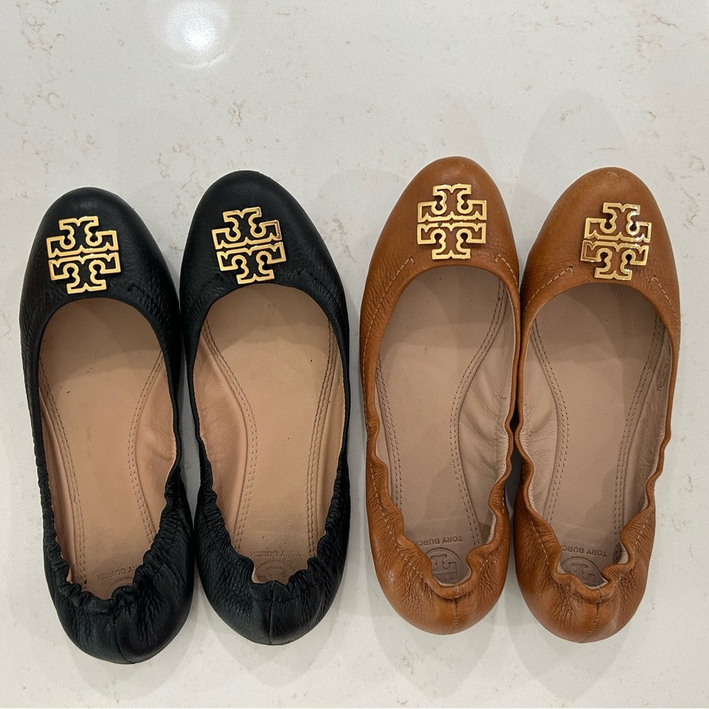 Two pairs of Tory Burch Flats Size 8 EUC